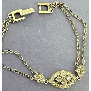 Givenchy Bracelet Crystals Silver Tone 7" Double Chain Strand Signed Stunning